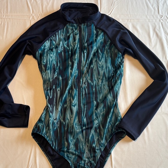 All in motion Blue and Black Long Sleeve Swimsuit - Picture 1 of 11